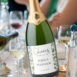 ユーカリプスセージ緑の金結婚箔のワインラベル スパークリングワインラベル