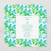 ユーカリプスリーフアートグリーンティール（緑がかった色）ダスティブルー結婚ズ シーズンカード (正面/裏面)