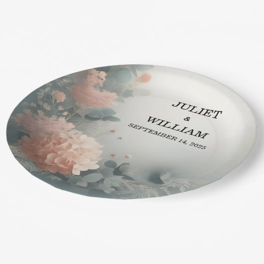 ユーカリプスレーストゥルパステルダスティブルー結婚ズ ペーパープレート (アングル)