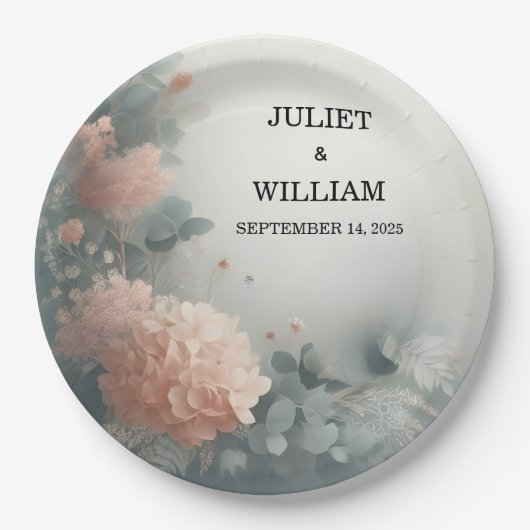 ユーカリプスレーストゥルパステルダスティブルー結婚ズ ペーパープレート (正面)