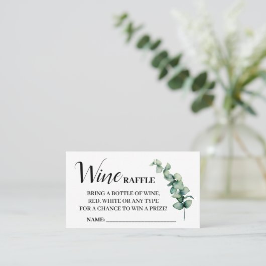 ユーカリプスワインラッフルチケットカードブライダルシャワー プレイスカード (スタンド正面)