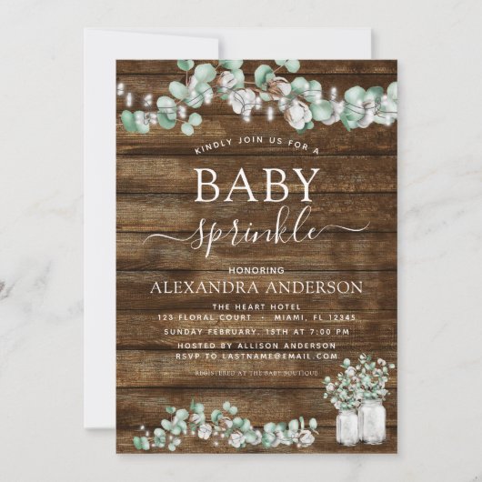 ユーカリプス素朴ウッドベビー散水ライツジャー 招待状 (正面)