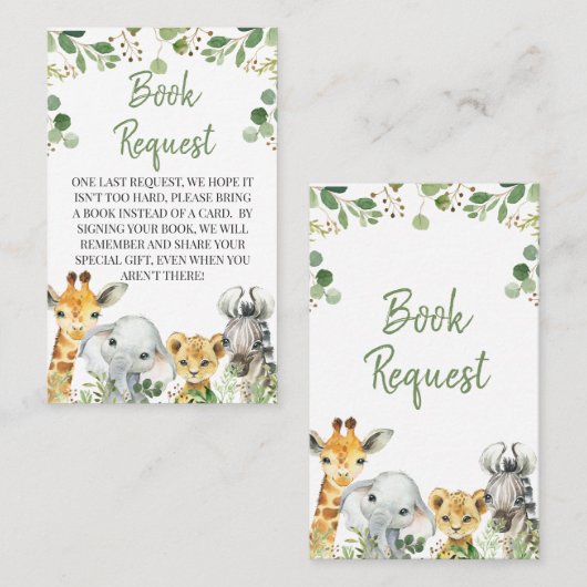 ユーカリプタサファリベイビーシャワーブックリクエストの挿入 名刺 (正面/裏面)