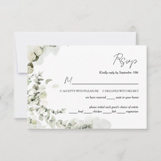 ユーカリプタスのセージ緑と食事の選択 出欠カード (正面)