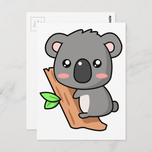 ユーカリプタスの木にかわいい漫画コアラ ポストカード (正面/裏面)