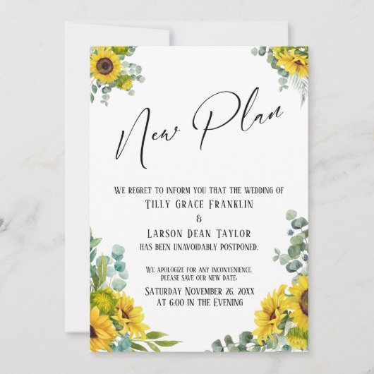 ユーカリプタスひまわり新計画遅延結婚カード 招待状 (正面)