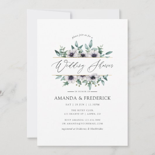 ユーカリプタスアネモネ幾何ウェディングシャワー 招待状 (正面)