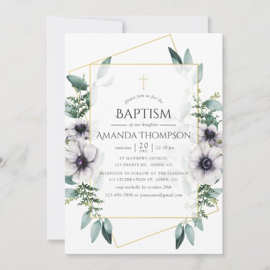 ユーカリプタスアネモネ幾何学バプテスマ/《キリスト教》洗礼式や命名式 招待状 (正面)