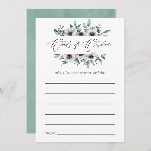 ユーカリプタスアネモネ幾何学ベビーシャワーアドバイス アドバイスカード (正面/裏面)