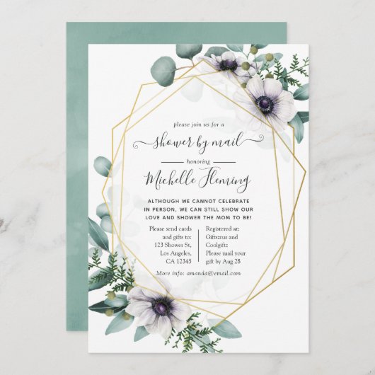 ユーカリプタスアネモネ幾何学赤ちゃんシャワーbyメール 招待状 (正面/裏面)