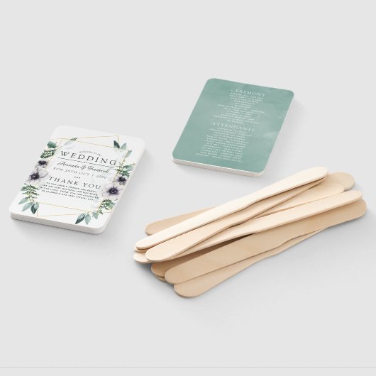 ユーカリプタスアネモネ幾何結婚式 プログラム ハンドファン (組立なし)