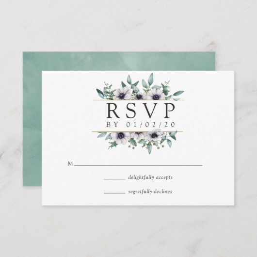 ユーカリプタスアネモネ幾何結婚物の 出欠カード (正面/裏面)