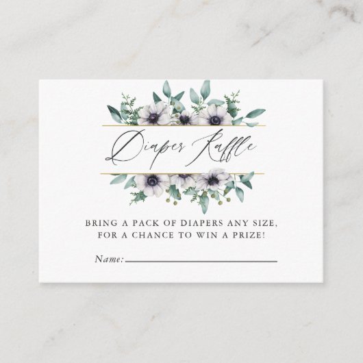 ユーカリプタスアネモネ赤ちゃんシャワーおむつラッフル エンクロージャーカード (正面)