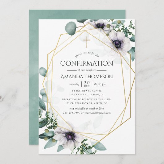 ユーカリプタスアネモン幾何学的確認 招待状 (正面/裏面)