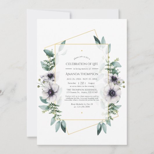 ユーカリプタスアネモン生命の幾何学的お祝い 招待状 (正面)