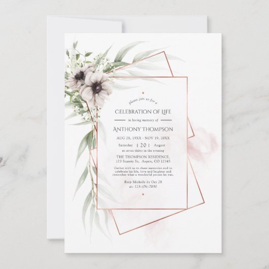 ユーカリプタスアネモン生命の幾何学的お祝い 招待状 (正面)