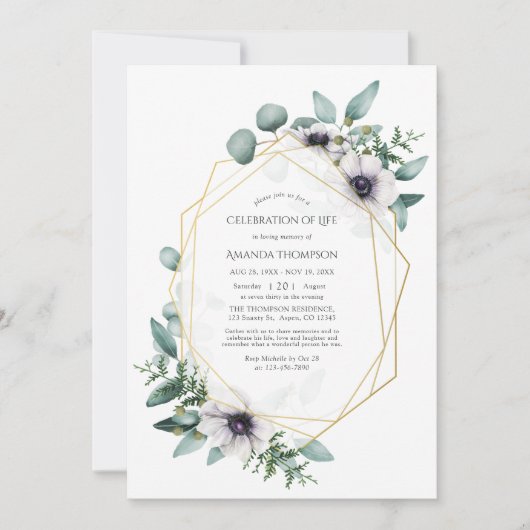 ユーカリプタスアネモン生命の幾何学的お祝い 招待状 (正面)