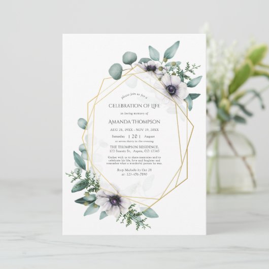 ユーカリプタスアネモン生命の幾何学的お祝い 招待状 (スタンド正面)