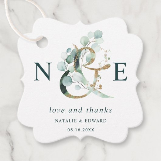 ユーカリプタスアンパサンド金ゴールドグリーン結婚ズありがとう フェイバータグ (正面)