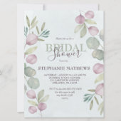 ユーカリプタスウォーターカラーダスティーブルーブライダルシャワー 招待状 (正面)