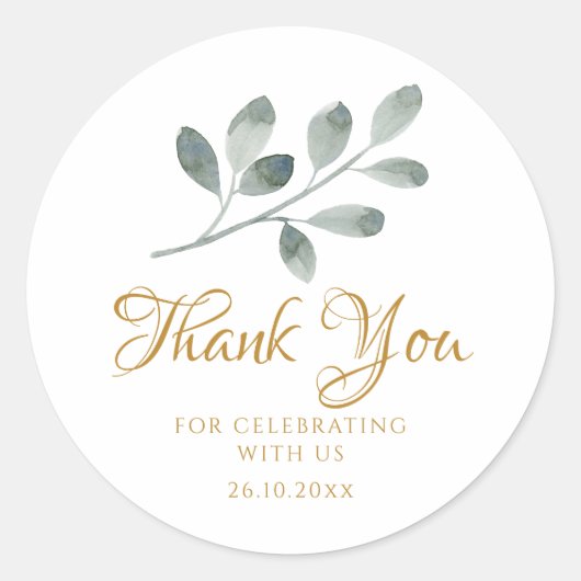 ユーカリプタスウォーターカラーミニマリストありがとう ラウンドシール (正面)