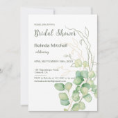ユーカリプタスウォーターカラーミニマリストブライダルシャワー 招待状 (正面)