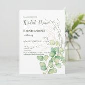 ユーカリプタスウォーターカラーミニマリストブライダルシャワー 招待状 (スタンド正面)