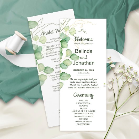 ユーカリプタスウォーターカラーミニマリスト結婚式 プログラム