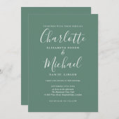 ユーカリプタスエレガントグリーンシグネチャー結婚スクリプト 招待状 (正面/裏面)