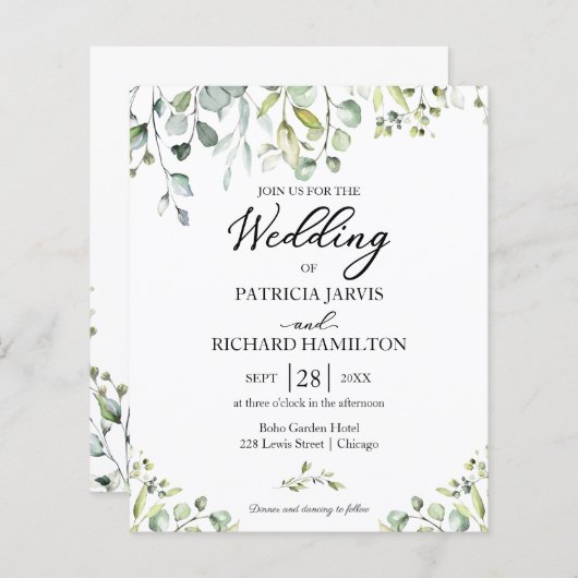 ユーカリプタスエレガントバジェット結婚式招待状 (正面/裏面)