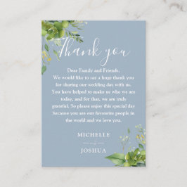 ユーカリプタスグリーンダスティブルー結婚の感謝 プレイスカード
