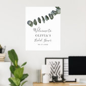 ユーカリプタスグリーンブライダルシャワーウェルカムサイン ポスター (ホームオフィス)