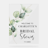 ユーカリプタスグリーンリースクリプトブライダルシャワーへようこそ アクリルサイン (正面)
