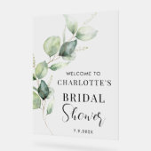 ユーカリプタスグリーンリースクリプトブライダルシャワーへようこそ アクリルサイン (傾斜)