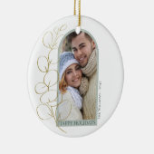 ユーカリプタスグリーンリーフォトアーチクリスマスホリデー セラミックオーナメント (右)