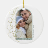 ユーカリプタスグリーンリーフォトアーチクリスマスホリデー セラミックオーナメント (裏面)