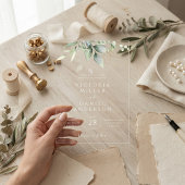 ユーカリプタスグリーン葉金ゴールドズボ結婚タニカル アクリル招待状