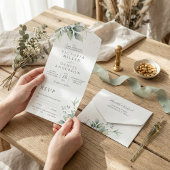 ユーカリプタスグリーン葉金ゴールドズボ結婚タニカル オールインワン招待状