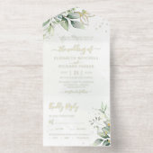 ユーカリプタスグリーン葉金ゴールドズボ結婚タニカル オールインワン招待状 (内側)