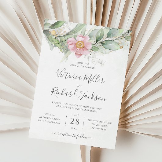 ユーカリプタスグリーン葉金ゴールドズボ結婚タニカル 招待状