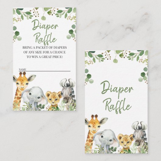 ユーカリプタスサファリベイビーシャワーおむつラッフルインサート 名刺 (正面/裏面)