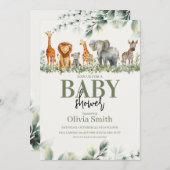 ユーカリプタスサファリ動物の赤ちゃんシャワー 招待状 (正面/裏面)