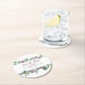 ユーカリプタススクリプトフローラ水の色日付を保存 ラウンドペーパーコースター (インサイチュ)