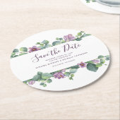 ユーカリプタススクリプトフローラ水の色日付を保存 ラウンドペーパーコースター (アングル)