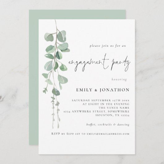 ユーカリプタススクリプト婚約パーティ招待状 招待状 (正面/裏面)