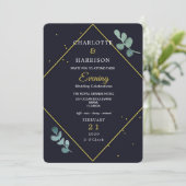 ユーカリプタスネイビー金ゴールド夕べ結婚式招待状 招待状 (スタンド正面)