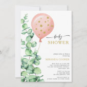 ユーカリプタスバルーンベビーガールシャワー 招待状 (正面)