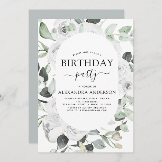 ユーカリプタスバースデーパーティーフローラバラ 招待状 (正面/裏面)