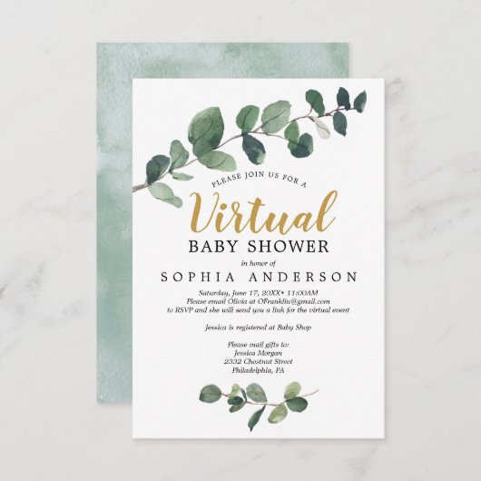 ユーカリプタスバーチャルベビーシャワー招待状 招待状 (正面/裏面)