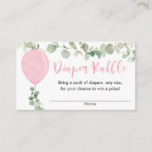 ユーカリプタスピンクバルーンベビーシャワーおむつラッフル エンクロージャーカード (正面)